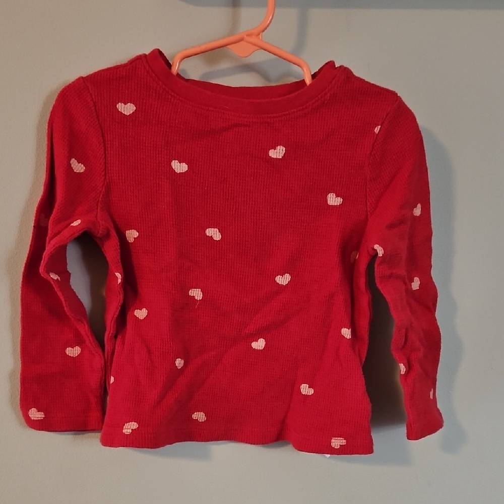 Old Navy Red Kids Long Sleeve Shirt with Pink Hearts